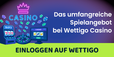 Farbenfrohe Casino Grafik mit Spielautomaten, Chips und Login Hinweis