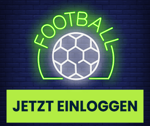 Neon Fußballsymbol mit grünem Button zum Einloggen
